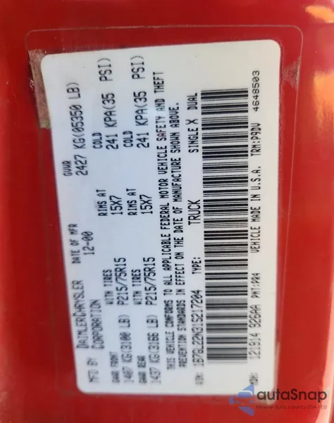 2001 Dodge Dakota z USA, uszkodzony, nr VIN 1B7GL22N31S217204